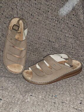 FINN COMFORT-Sylt-Tan/Brown Nubuck/Suede-Comfort Slingback Sandal-Sz39-Excellent